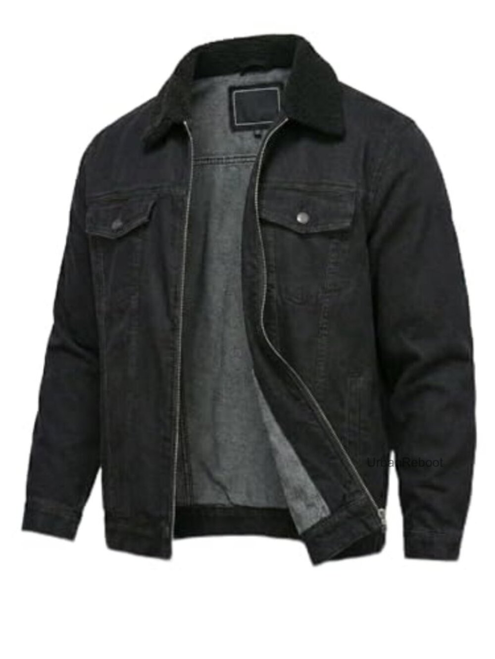 Men's Plus Size Denim Trucker Jacket with Sherpa Collar, Windproof 12oz Rigid
